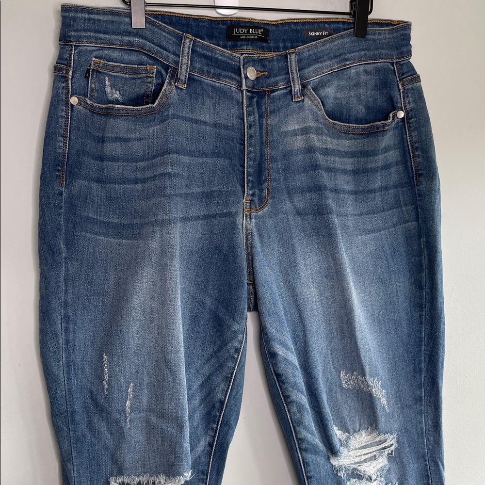 Judy Blue Jeans Womens 16W Blue Skinny Fit Distressed High Rise Stretch Adult - Picture 3 of 8